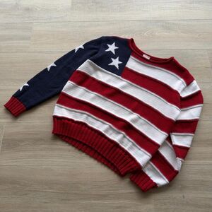 Newport News Women's 2X Red White & Blue American Flag Knit Sweater VTG 90's USA